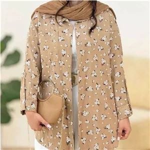 تونیک مانتویی کراش گل گچی تابستانی قد 67دورسینه 110فری سایز 
