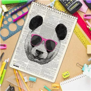 دفتر شطرنجی 100 برگ کارنیکا طرح روزنامه وینتج حیوانات Vintage Newspaper Animals کد 50220 65J