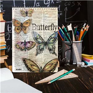 دفتر شطرنجی 100 برگ کارنیکا طرح روزنامه وینتج پروانه Vintage Newspaper Butterfly کد 46287 65J
