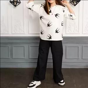 بلوز شلوارجنس لینن شلوار بگ جیب دار و کمر کش آستین سه ربع سایز60تا70