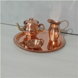 سرویس سماور مسی نانو نقلی نوزادی سیسمونی بچگانه پارچ و سینی و قوری و کاسه