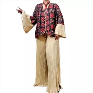 ست مجلسی مانتو مجلسی شلوار و تاپ پلیسه و کروات زنانه لاکچری و مزونی