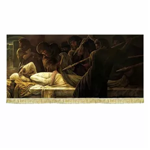 پرچم مخمل دومتری نقاشی لیله المبیت اثر حسن روح الامین کتیبه قابل شستشو و ریشه دوزی شده