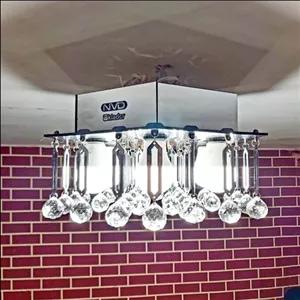 لوستر سقفی کریستالی مدرن مدل باران 6ضلعی سایز 40 سانت 6 لامپ