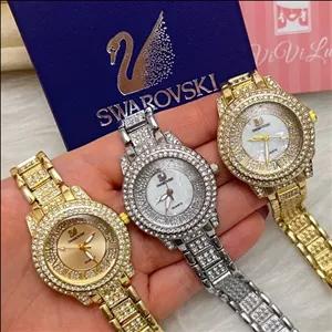 ساعت سواروسکی لوکس با جعبه برند سواروسکی زنانه و دخترانه فول نگین