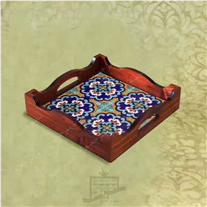 سینی چوبی (طرح B4.1.22) - پذیرایی لاکچری، ضد آب، سنتی، تنقلات، سرو، کاشی