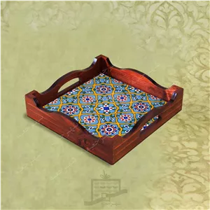 سینی چوبی (طرح B8.1.22) - پذیرایی لاکچری، ضد آب، سنتی، تنقلات، سرو، کاشی
