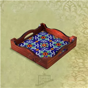سینی چوبی (طرح B2.1.22) - پذیرایی لاکچری، ضد آب، سنتی، تنقلات، سرو، کاشی
