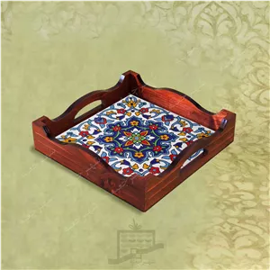 سینی چوبی (طرح B5.1.22) - پذیرایی لاکچری، ضد آب، سنتی، تنقلات، سرو، کاشی