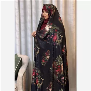 چادر ژاکارد ابریشم مشکی قرمز