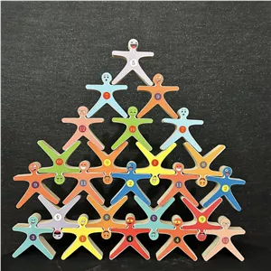 Mini Man Construction Model Wood Toys 12 Piece Colorful Puzzle with Number Stickers