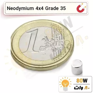 آهنربا گرد (استوانه - دیسک) نیودیمیوم 4x4 ND گرید 35