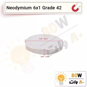 آهنربا گرد (استوانه - دیسک) نیودیمیوم  6x1 ND گرید 42