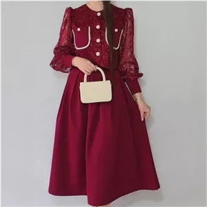 ست شیک زنانه کت دامن عیدانه و دخترانه کت گیپور مدل فافا