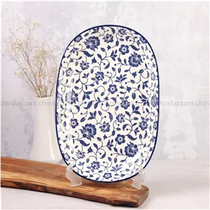 دیس بیضی بزرگ پروتی طرح گل ابی