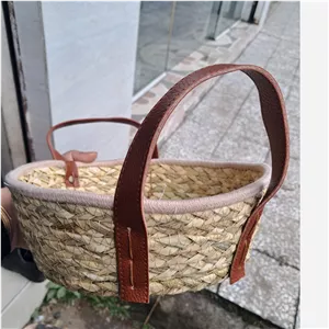 سبد حصیری دسته چرم .سبد حصیری گیس بافت 