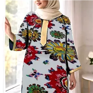 لباس بارداری سایز بزرگ  مانتو ساحلی آزاد  پیراهن نخی گلدار نوار طلایی  دورسینه130 تا 160  مناسب وزن تا 100سایز 44 تا 70