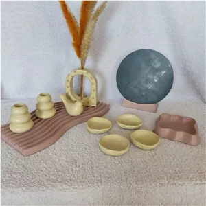 سرویس هفت سین رنگ شده ظرف دفرمه ، ست هفت سین رنگی مدرن ، هفت سین لاکچری دفرمه ، سفره هفت سین دفرمه خاص شیاری فانتزی رنگی