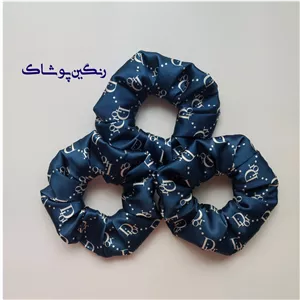 کش مو اسکرانچی ساتن طرحدار دیور سرمه ای