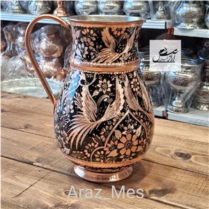 پارچ مسی چکشی الماس تراش قلم زنی نقره کوب بدون درب نانو فاخر زنجان