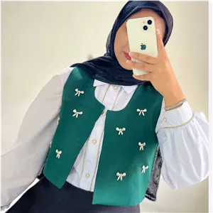 جلیقه جواهر دوزی سبز پاپیونی 
