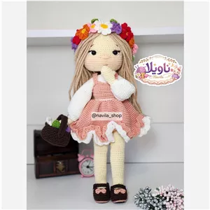 عروسک بافتنی دختر تاج گل 