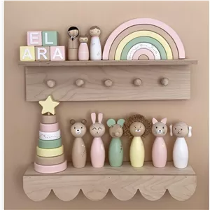 اسباب بازی چوبی سیسمونی شامل بولینگ عروسکی برج هوش رنگین کمان خانواده 3نفره