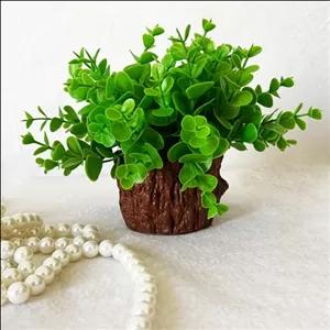 گلدان به همراه گل مصنوعی مدل شمشاد تنه درختی ارتفاع 14 طول وعرض8 سانتی متر