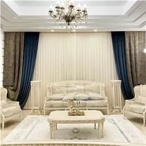 پرده کامل پنجره4متری پلیسه مخمل ژاکارد پتینه و مخمل کالیفرنیا و کرپ شاین کتان