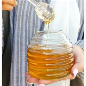 ظرف عسل و مربا خوری با درب چوبی و قاشق عسل اکریلیک