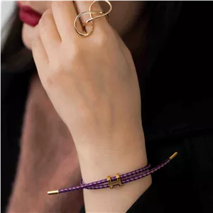 دستبند کنفی سیمی HERMES (بنفش سلطنتی و طلایی)ست کاپلی و یونیسکس