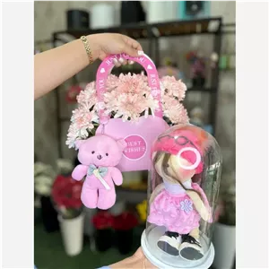باکس گل طرح فلاور بگ و عروسک (گلفروشی تربت حیدریه آلپینا)