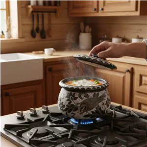 دیگ سنگی طرح گل و پرنده 
