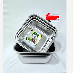 لگن استیل 4 تیکه مربع برند یونیک کیفیت بسیار بالا و عالی اهنربا نگیر ضد زنگ و سیاه شدن