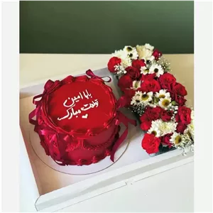 باکس گل و کیک تولد همسر (گلفروشی تربت حیدریه آلپینا)