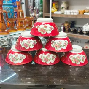 کاسه آبگوشت خوری گلسرخی مدل لاکی قرمز قدیمی