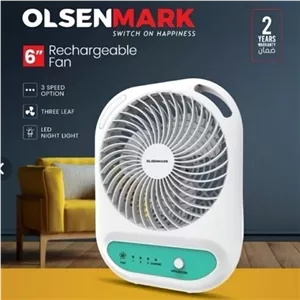 پنکه شارژی اولسن مارک مدل omf1785 قابلیت شارژ گوشی و دارای چراغ LED و قابلیت وصل شدن به پنل خورشیدی 