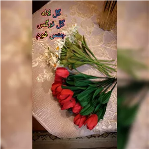 گل لاله قرمز و نرگس شیراز شاخه ای