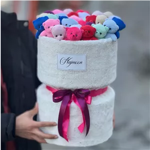 بوکت عروسکی رنگین کمانی و خرس دستگل رنگین کمان خرسی 