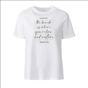 تیشرت زنانه نخی سفید طرح ساحل برند اسمارا سایزهای اسمال، مدیوم و لارج با ارسال رایگان