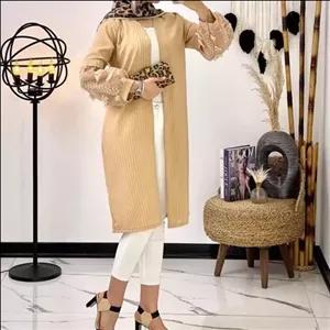 مانتو پدیده با جنس کرپ حریر میله ای فری سایز 36 تا 46 با قد 103