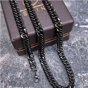گردنبند و دستبند زنجیری مشکی کارتیر ضخامت یک سانت رنگ ثابت