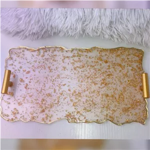 سینی چای سینی پذیرایی رزینی با تکه های ورق طلا