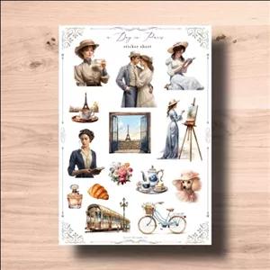 استیکر برشدار  گلاسه با تم پاریس مخصوص دیزاین اسکرپ بوک،بولت ژورنال،دفتر و... 