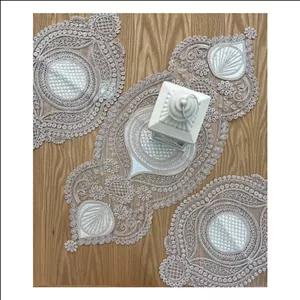 رومیزی رانر  سه تیکه قیطون دوزی ترک شیری