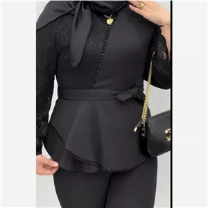 شومیز زنانه پوشیده مجلسی دخترانه گیپور مروارید
