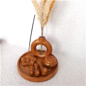 ست دکوری سینی دایره ای طرح چوب جنس سنگ مصنوعی،هدیه مناسبتی،دکوری جلو مبلی ، دکوری روی کنسول ،کادو تولد،دکوری رومیزی