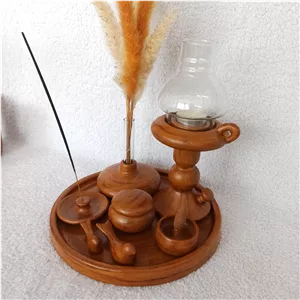 ست دکوری سینی دایره ای طرح چوب جنس سنگ مصنوعی ، هدیه مناسبتی، دکوری جلو مبلی ، دکوری روی کنسول ،کادو تولد،  دکوری رومیزی