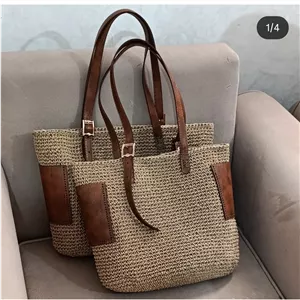 کیف رافیا ساحلی دسته چرم