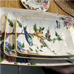 دیس سه تایی آبی و گنجشک برند GONUL دو طرح SPRINGFLORES 